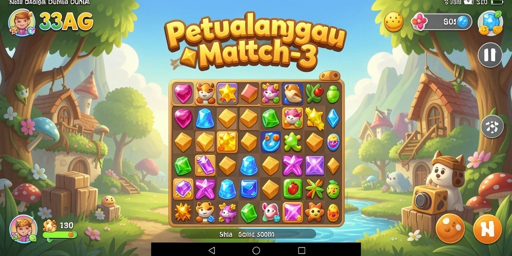 Screenshot menampilkan gameplay seru dalam 33AG Match-3.