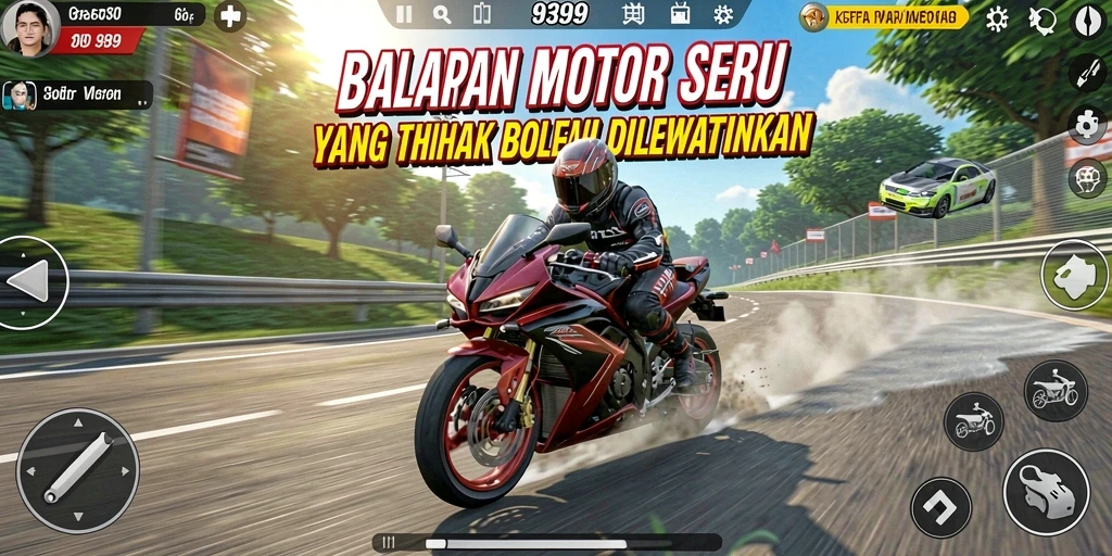 Tampilan gameplay balapan motor yang seru di 9399.