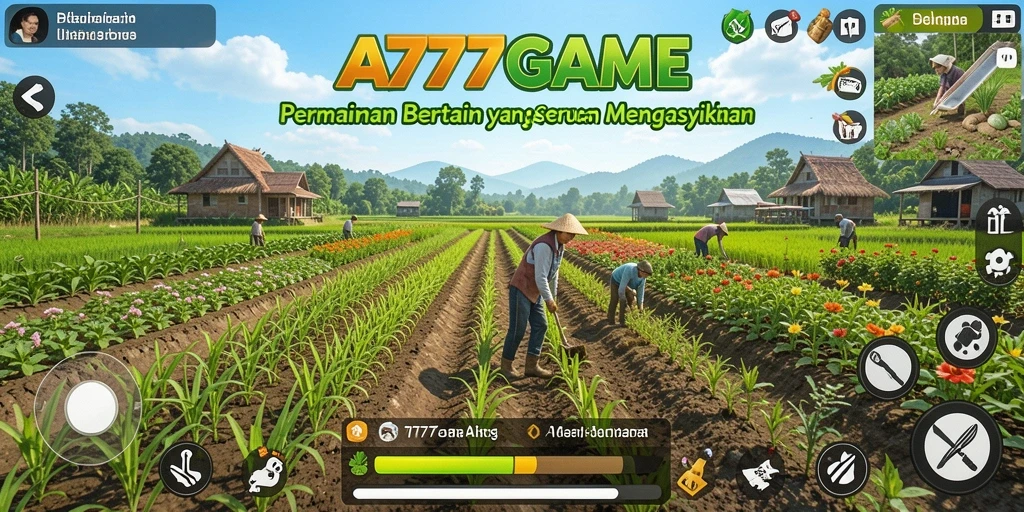 Tampilan gameplay A777GAME yang menawan saat bertani di lahan luas.
