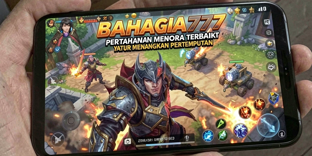 Tampilan gameplay BAHAGIA777 yang penuh aksi dalam pertahanan menara.