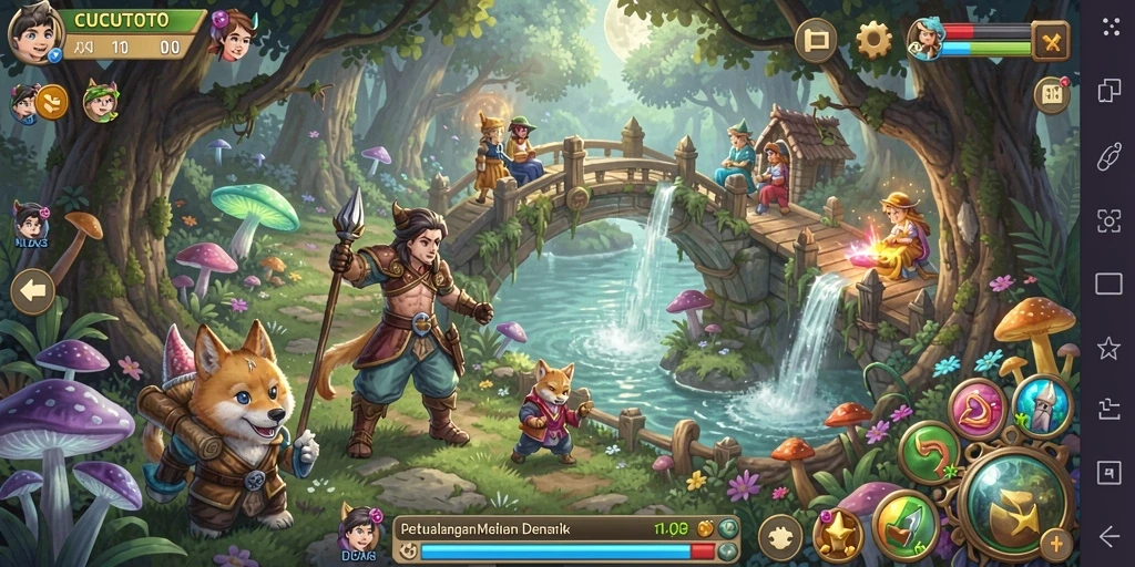 Screenshot gameplay CUCUTOTO menunjukkan petualangan epic dan pemandangan menakjubkan.