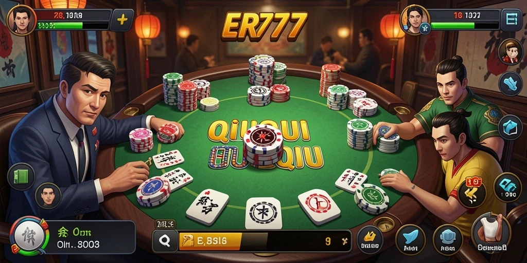 Screenshot ER777 menampilkan gameplay seru dalam permainan QiuQiu.
