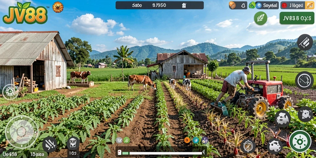 Screenshot JV88 menampilkan gameplay pertanian yang menarik.