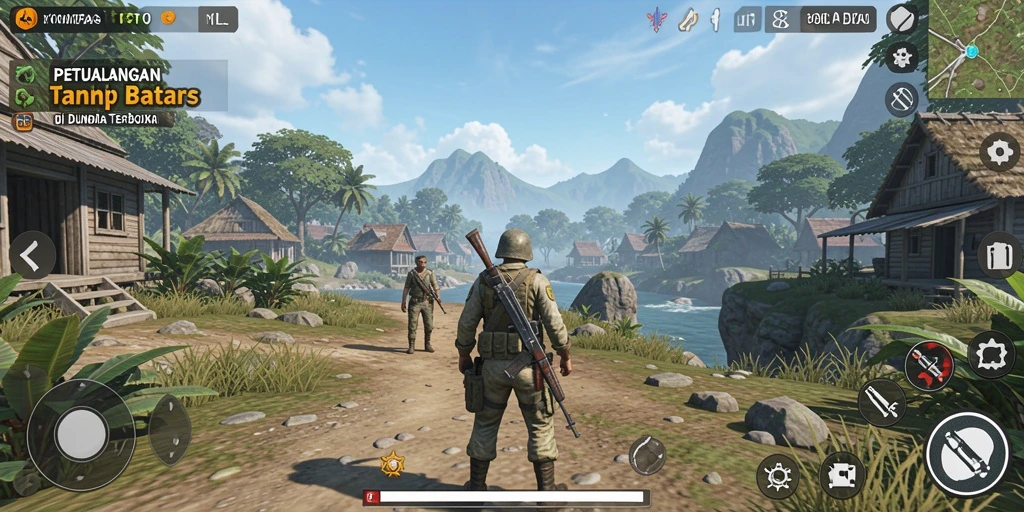Screenshot KOMPASTOTO menunjukkan petualangan seru di dunia terbuka.