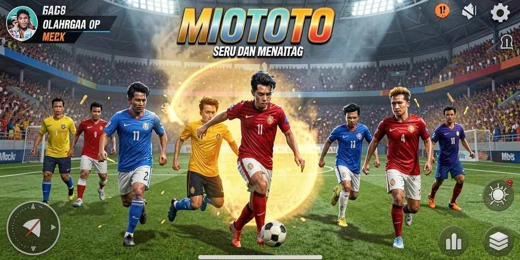 Screenshot utama MIOTOTO menampilkan aksi seru dalam permainan olahraga.
