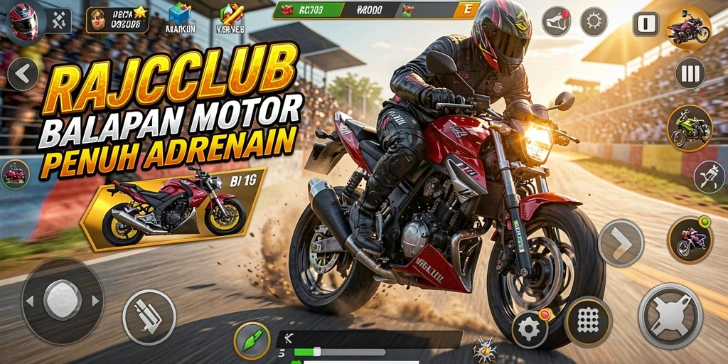 Tampilan gameplay balapan motor yang mendebarkan dan dinamis.