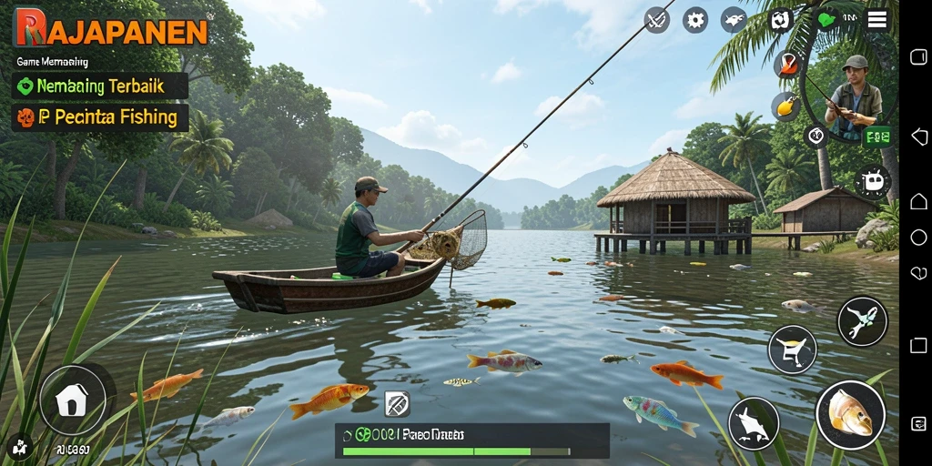 Screenshot gameplay RAJAPANEN menampilkan serunya memancing berbagai jenis ikan.