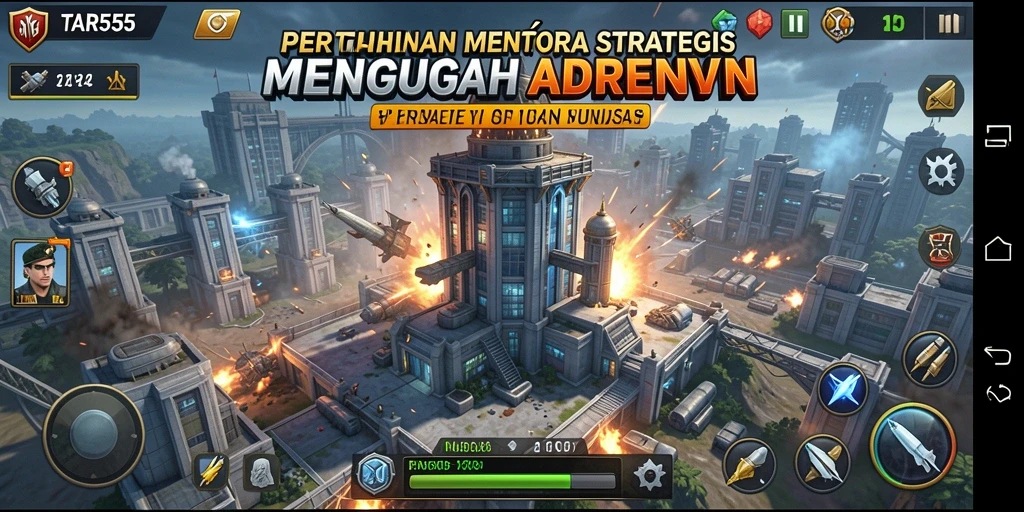 Screenshot utama menunjukkan aksi seru dalam gameplay Tower Defense.