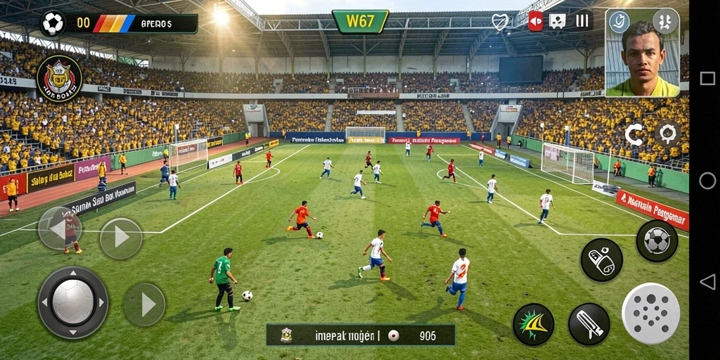 Tampilan permainan W67 yang menampilkan aksi sepak bola yang seru.